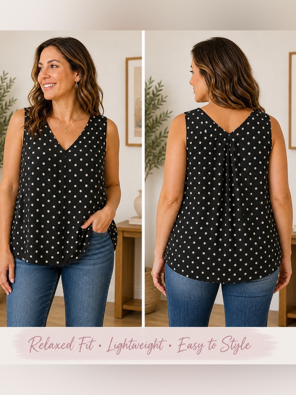 SOLANGE Polka Dot Sleeveless Blouse - Black/White size 14/16